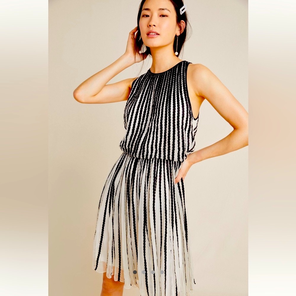 Anthropologie Women’s Geisha Designs Black and White Striped Halter Dress